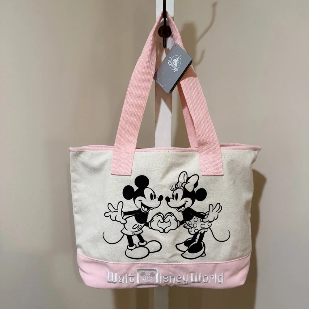NEW 2026 SPRING “SEASONS OF LOVE” MICKEY & MINNIE LARGE CANVAS ZIP TOTE - Picture 9 of 10